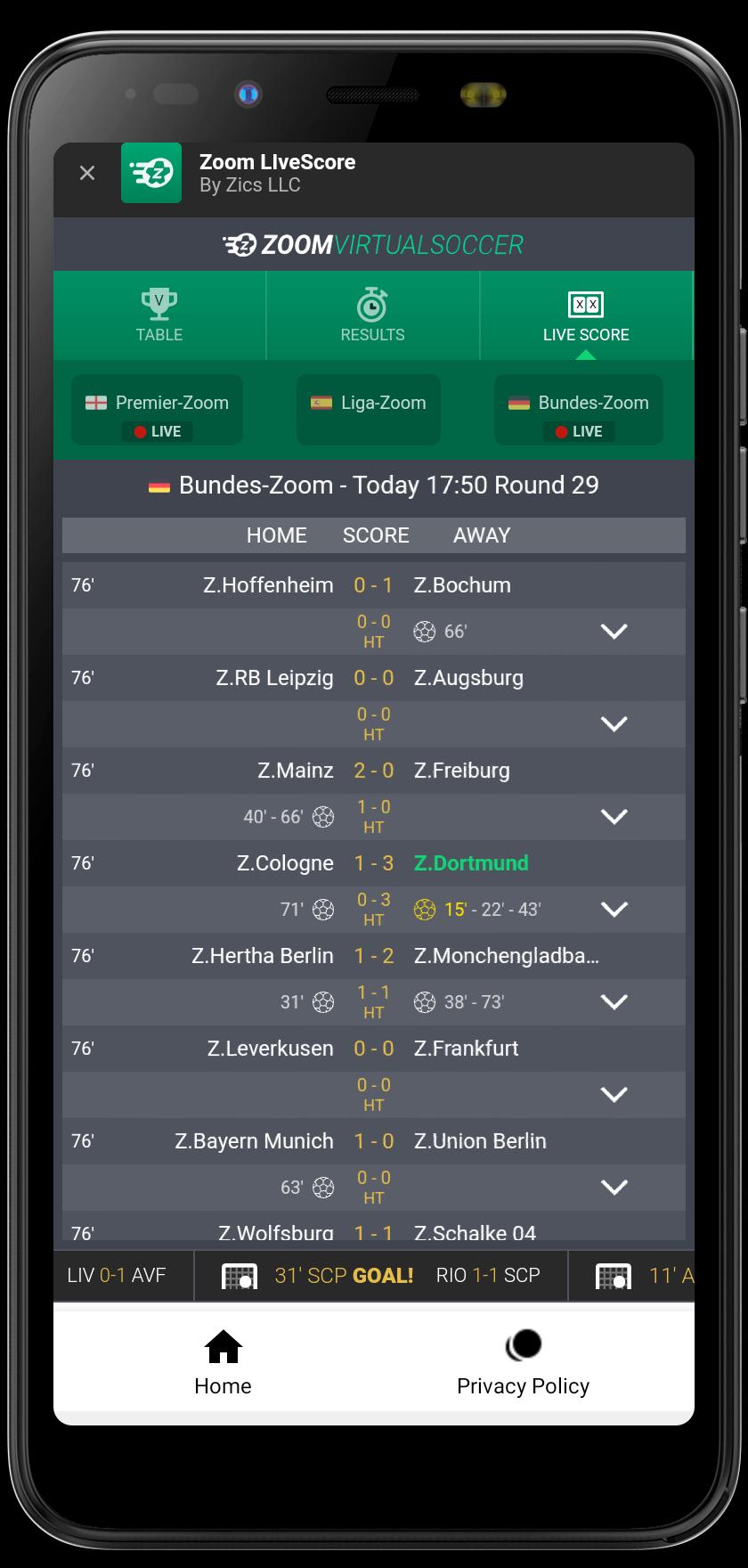 Get Instant Zoom Livescores for All Major Leagues and Tournaments