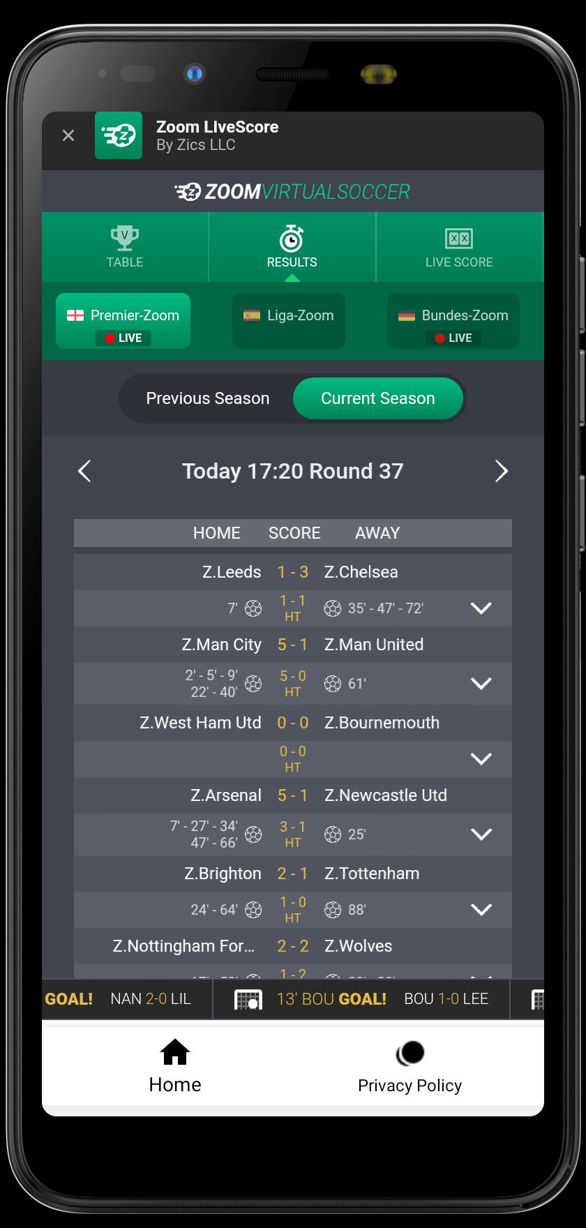 Get Instant Zoom Livescores for All Major Leagues and Tournaments